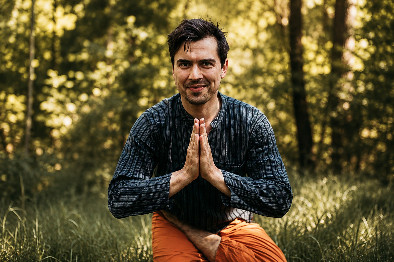 Hände in Anjali Mudra bei der Yogapraxis mit Matthias Wagner